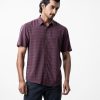 Classic collar men's purple mauve short sleeve shirt in viscose fabric.