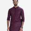 Men's ethnic printed fitted panjabi in cotton fabric. Pin tuck at mandarin collar with hidden button placket.