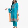 Women's printed straight kameez in viscose fabric. Round neck, full Sleeve. Karchupi at the front. chiffon dupatta with viscose culottes pant.